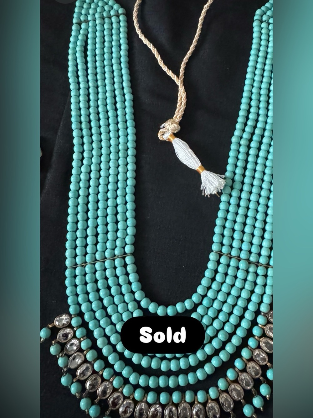 Turquoise Multi-Strand Beaded Necklace with Matching Earrings - Unbranded